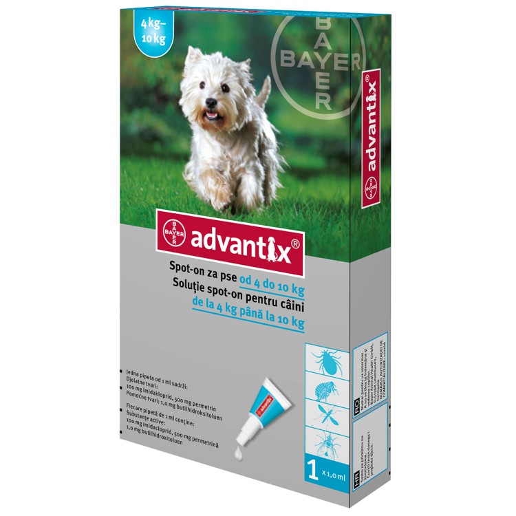 Advantix 100 | Pipeta antiparazitara Advantix caini de 4-10 kg 1 pipeta