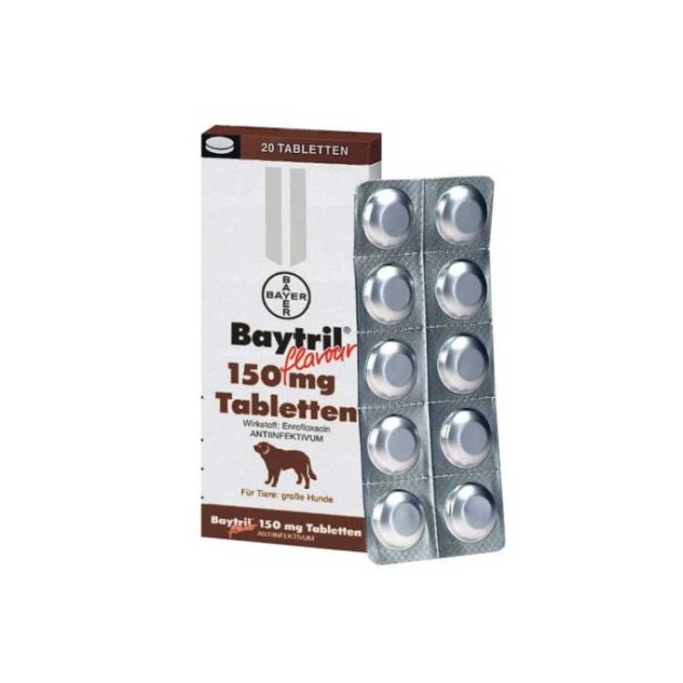 Baytril Flavoured 150 mg antibiotic pe baza de enrofloxacina pentru caini si pisici